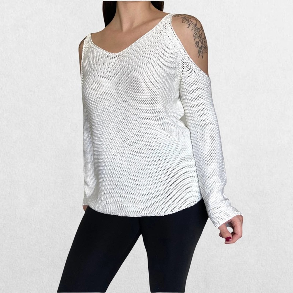 Aqua Knit Cold Shoulder Sweater